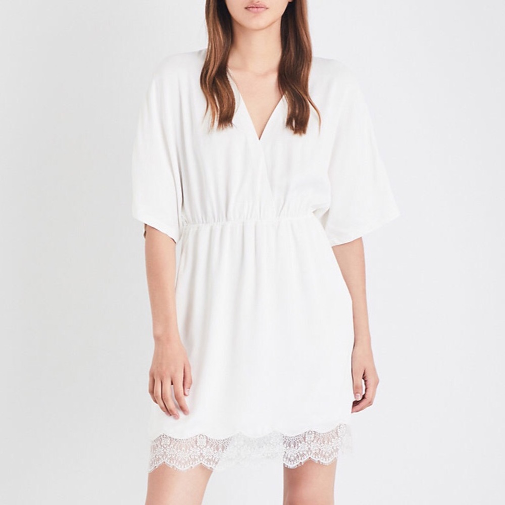 NWT Maje Raisio Crepe Lace-Hem Dress Ecru Size 2
